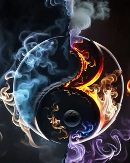 Yin Yang smoke art, Hyperrealistic stunning Master piece, sharp wide lense, Cinematic Lighting, Electric Colors, highly detailed, sharp focus, smooth, mystical colors, beautiful Lighting, 32k, stunning scene, epic, intricate, smooth, Greg Rutkowski, cel-shaded, 16k resolution, 8k 3D, 64 Megapixels, 8k3d, Ultra-HD, Adobe RGB, 4D, Dichromatism, 360 Panorama, DSLR,Ultra HD, 32k, rendered in Cinema 4D