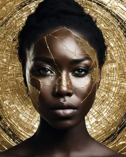 a beautiful black woman face made of kintsugi seam