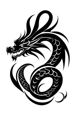 A simple black logo of an japanese dragon, vectorized, white background