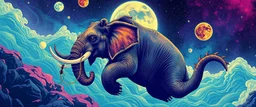 bear ant eater squid elephant floating in 4 dimensions, goa trance movie poster, stylized art