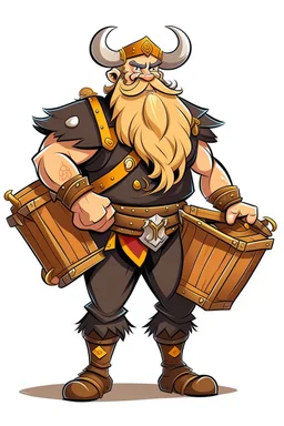 viking character holding a treasure chest gof of war videogame stile