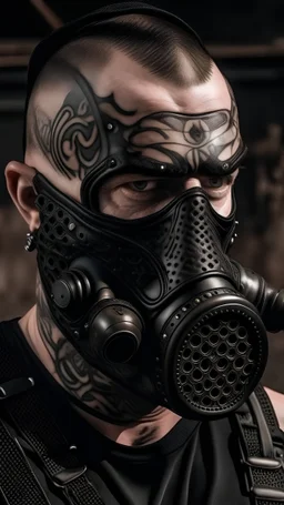 strongmen with air pollution mask datk black horror