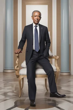 A full body portrait of a president in his 50s. From the future. looks nice and calm