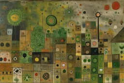 An olive green carnival covered in mold painted by Paul Klee