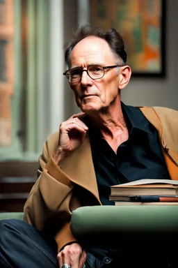 portrait of famous iconic legendary SF author William Gibson, warm spring colors