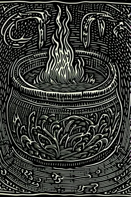 Linocut witch's cauldron