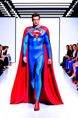 Superman on a fashion runway like Balenciaga Style