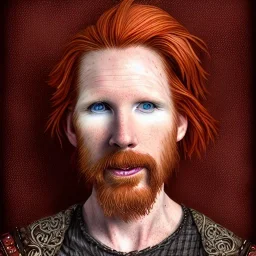 Portrait of Courtney Gains as a ruggedly handsome but joyful roguish pirate, charismatic, attractive male, masculine, perfect, precisely detailed, lightly freckled face, meticulously detailed multi-hued ginger carrot colored cherry fire red hair; Malachai of the corn; fantasy, intricate, elegant, highly detailed, digital painting, artstation, concept art, matte, sharp focus, illustration, art by artgerm and greg rutkowski and alphonse mucha