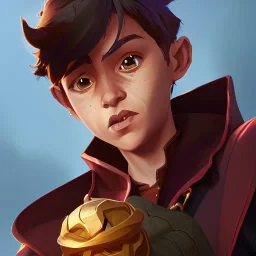 Portrait of a little handsome warlock kid and his rock gargoyle by Nick Harris