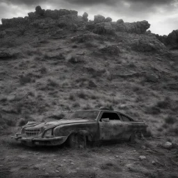 desolate deserted landscape with desaturated look and a bluish hue