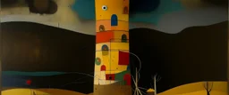 A tan tower in a windstorm designed in Kuna molas painted by Wassily Kandinsky