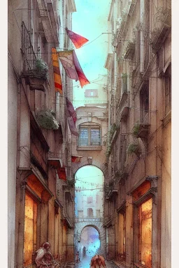 Bari Italy downtown by Jean-Baptiste Monge, watercolor and ink, intricate details, fantasy, beautiful, award winning, colorful, fantastic view, crisp quality