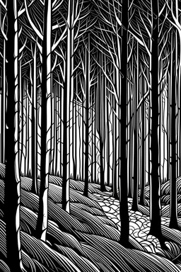 A dark and sinister looking forest, white background, Coloring page, clean line art, fine line art, vector
