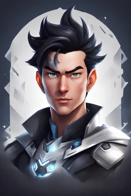 Design gaming yuong man with silver dark hair and bright white eyes avatar logo