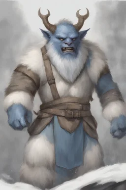 Dnd a bugbear with white fur and a blue nose