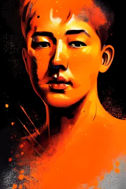 Beautiful brash Amazon minimalist bokeh medium shot full body portrait painting by Anders Zorn by Toraji by Tsuguhanu shin hanga backlit dynamic lighting hyperdetailed intricately detailed Splash art trending on Artstation complimentary colors Unreal Engine 5 volumetric lighting Jordan Grimmer orange and black