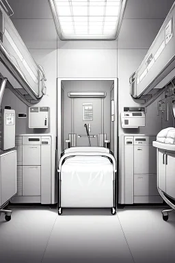 hospital patient room, greyscale