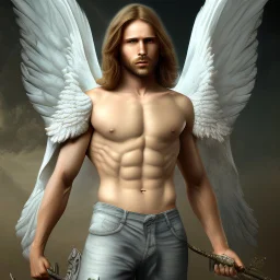 A warren angel with wings and muscles