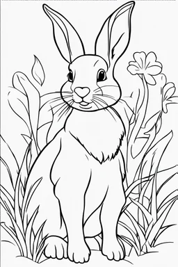 coloring page for kids, rabbit, thick outline, low details, no shading, no color