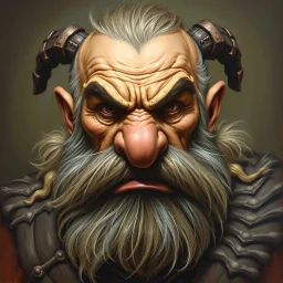 Dnd, handpainted by a renaissance artist, oil painting, head portrait, sturdy, mighty, grizzled, old, angry, barbarian, big nose