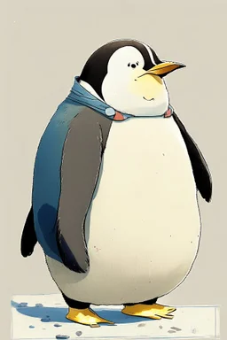 cheery penguin avatar full body in Hayao Miyazaki illustration