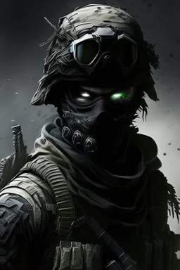 A soldier in the game modern warfare, he wears a solid black creepy helmet that covers his face. He is a sniper, but can also run point. His call sign is Wraith.