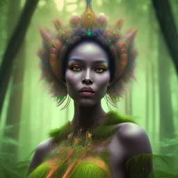 spray painting,sudanese woman in magical forest, Character Portrait, bright colours,face, magnificent, majestic, highly intricate gigantic, Realistic photography, incredibly detailed, ultra high resolution, 8k, complex 3d render, cinema 4d