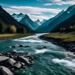 Búscame una imagen de un río con montañas