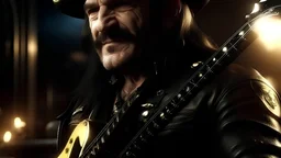 4k full realism. Details maximum. Lumieres maximales. Lemmy Motorhead diable joue de la guitare