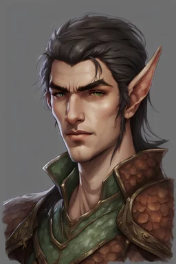 Half elf, male, 30 years old, dragon scale on face