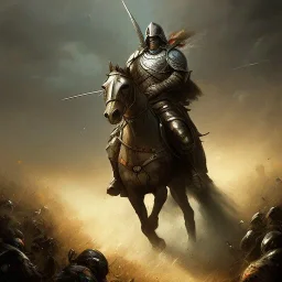 frank frazetta style, knight on battlefield, wasteland