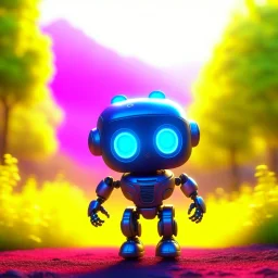 cute clairvoyant robot , on a mission through the seasons, hills and trees, motion blur, 8k, downlight, soft light, depth of field, photorealism, trending on art station, lotsa detail