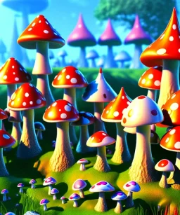 A small and colourful mushroom like village, medevil,fantasy