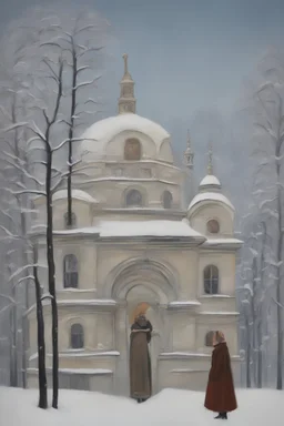 Alexandra "Sasha" Aleksejevna Luss fantasy oil paiting Gustav Klimt style Once upon a frosty time Once upon a night time Stocholm city farther from the city center was an old park where the trees had bent under the heavy snow, forming beautiful white arches