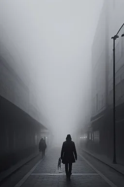 Dark street life creepy fog colours strong texture ombre insensate nightmare 8k artistic Photography volumetric light, Yves Tanguy