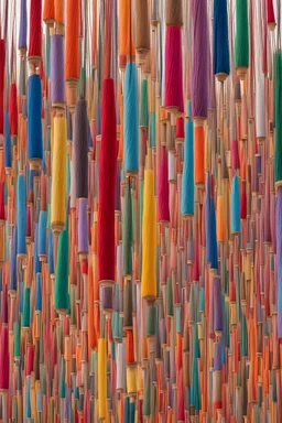 A colorful world that is dropping spools, threads and needles from its sky