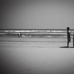 three men waiting for their friend to come back to join them on the beach