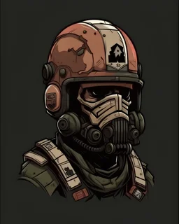 I want something with written by on ''Mayhem'' and ''Giovani'' written underneath and be about a barber with a military helmet on his head and angry. avatar style for discord