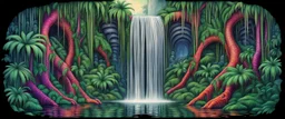 jungle waterfall colorfull dork neck bambooza schizoid dreams in the style of giger and escher