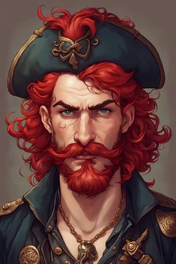 Rubezhal the male pirate, with red hair and a mustache, art noveau style