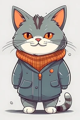 sweet illustration of a cat in coat , in a cartoon style