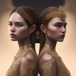 portrait of twin sisters, ultra-realistic, highly detailed, masterpiece, delicate detailed, sharp focus, insanely detailed, fantasy art, intricate detailed, elegant, fog, Special Lighting, Vibrant, color Scheme, unreal engine 5, trending on artstation