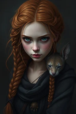 a pretty fantasy woman, young, braided ginger hair, maternal, dark fantasy art