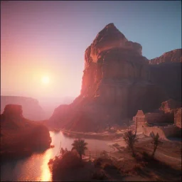 Petra, sunset, springs, beautiful, realistic, hyper detailed, unreal engine 5, octane render