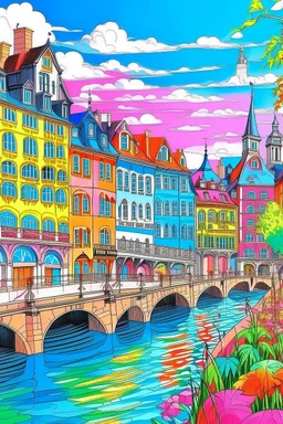 Magical colourful drawings of basel, switzerland