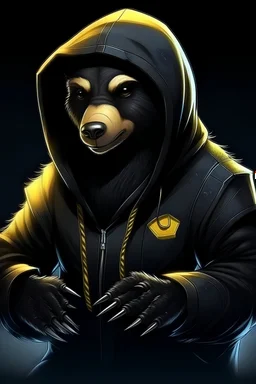 cyber punk hacker honey badger wearing a black hoodie