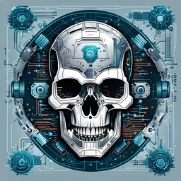 FLAT VECTOR LAYERED IMAGE OF CYBERNETIC SKULL PARTS IN A SCHEMATIC