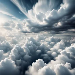 Hyper Realistic Aerial View Of Heaven Sky With White Clouds At Cloudy-Day Environment Showing Dramatic & Cinematic Ambiance.