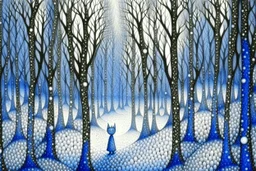 Winter trees elegant fantasy intricate art deco fantasy watercolor mystic Paul Klee Tim burton Yacek Yerka dee Nickerson snow winter cold season simple design