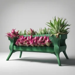 A bench in the colors of the dragon fruit with green on a light background to remove